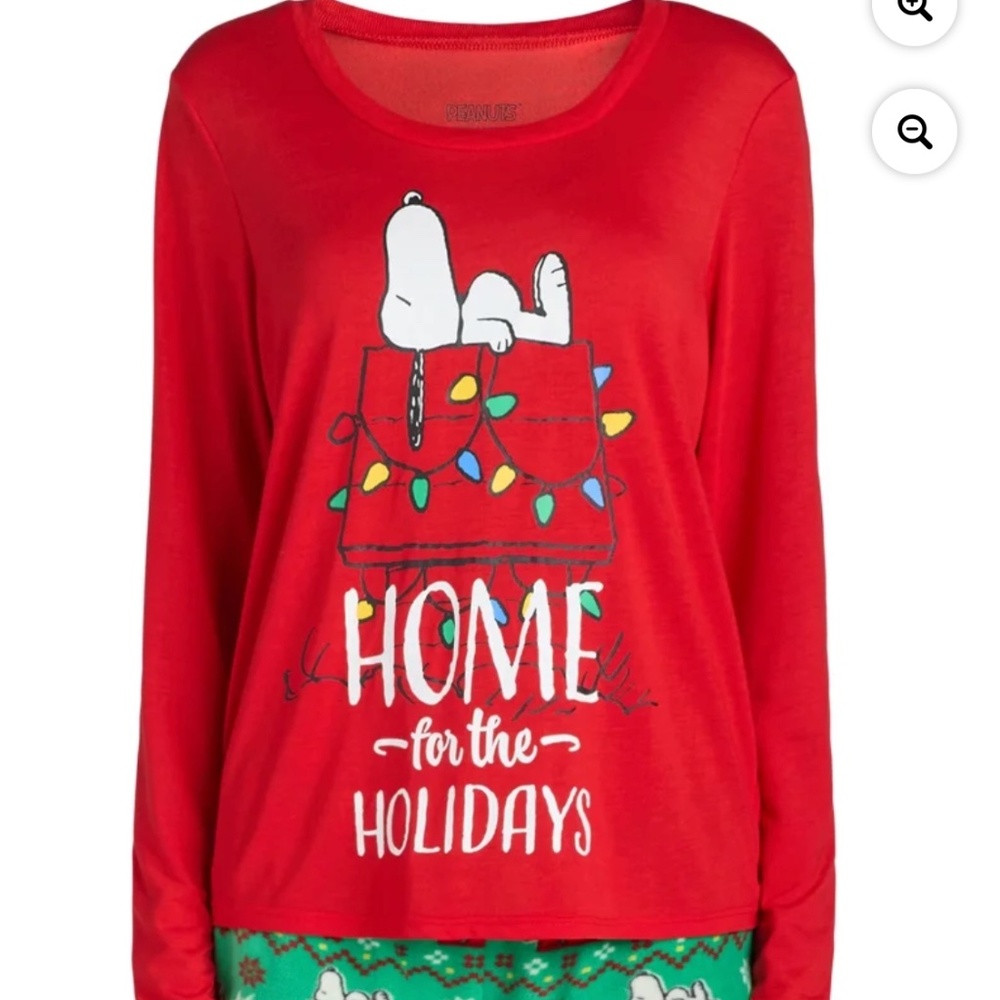 Peanuts Snoopy Women’s Home For The Holidays Pajama Set Size XL NWT - Picture 9 of 11